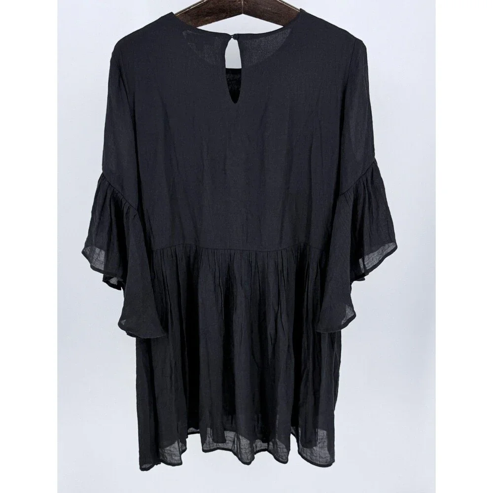Boho Embroidered Babydoll Dress Black Cottagecore Flowy Fairy Style S - Picture 13 of 16